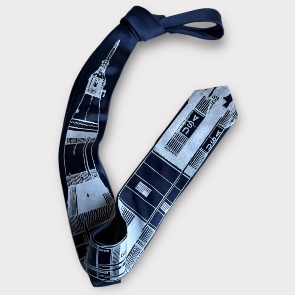 Cyberoptix Saturn V Rocket Necktie, NASA Tie Navy Blue and White